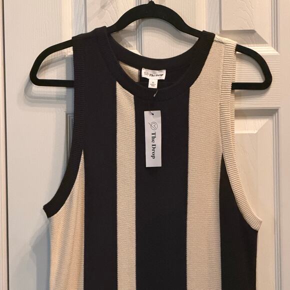 The Drop Stripe Sweater Dress XL Black Whisper Cream Knit Side Slit Minimalist - Picture 3 of 5